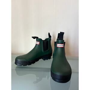 Hunter two tone womens 9 rubber rain chelsea ankle boots green slip on wellys